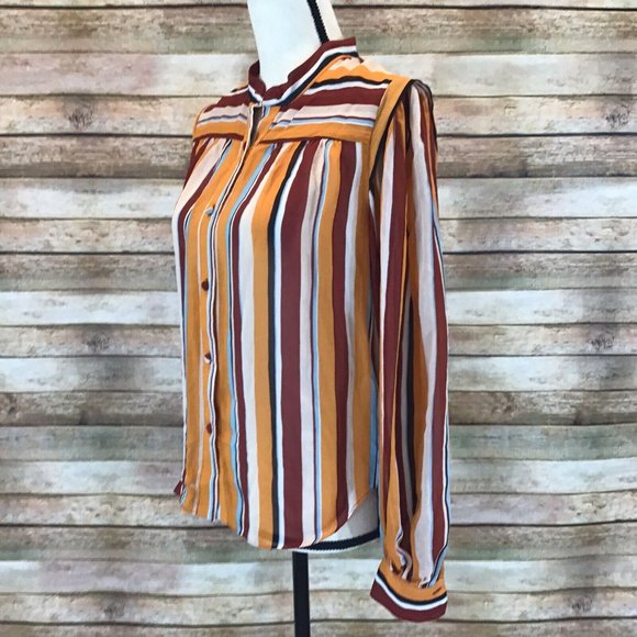 Frame Womens Size S Small 100% Silk Multicolor Striped Long Sleeve Blouse - Picture 6 of 9